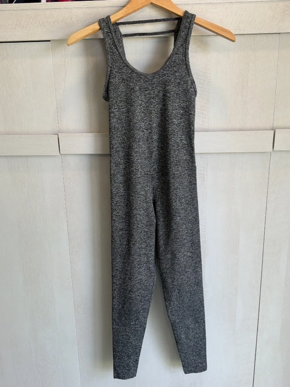 Cool and flattering grey workout catsuit by Koral
